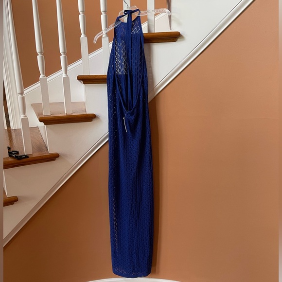 Anthropologie NWT Sz L stunning blue crocheted top-rated halter cover-up dress - Picture 4 of 16